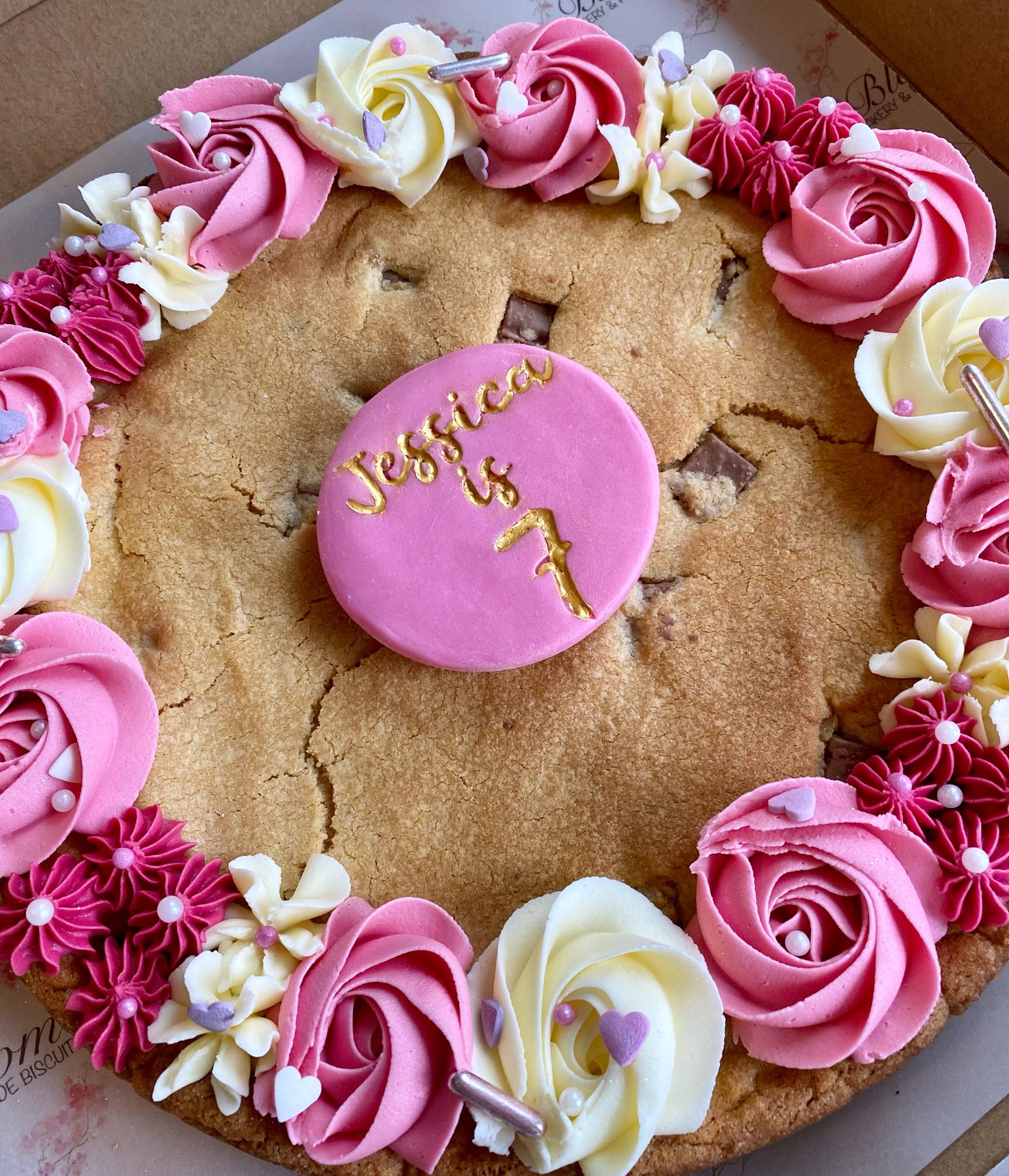 Giant personalised cookie by Blossom Bakery, Chelmsford