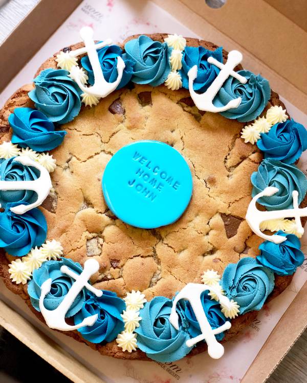 Giant personalised cookie by Blossom Bakery, Chelmsford