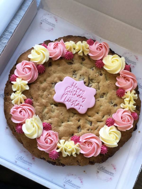 Giant personalised cookie by Blossom Bakery, Chelmsford