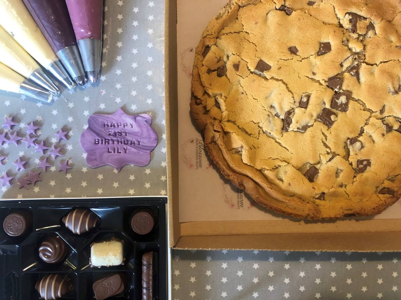 Giant personalised cookie by Blossom Bakery, Chelmsford