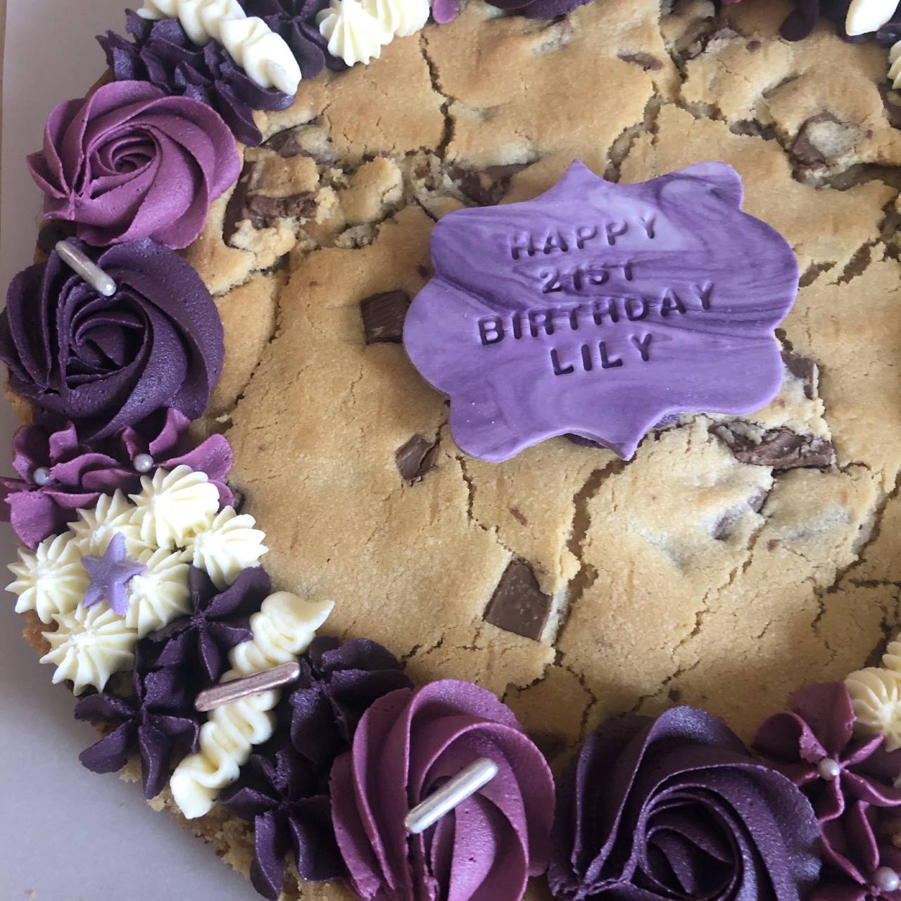 Giant personalised cookie by Blossom Bakery, Chelmsford