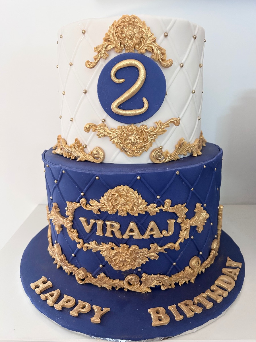 Two-tier celebration cake by Blossom Bakery, Chelmsford