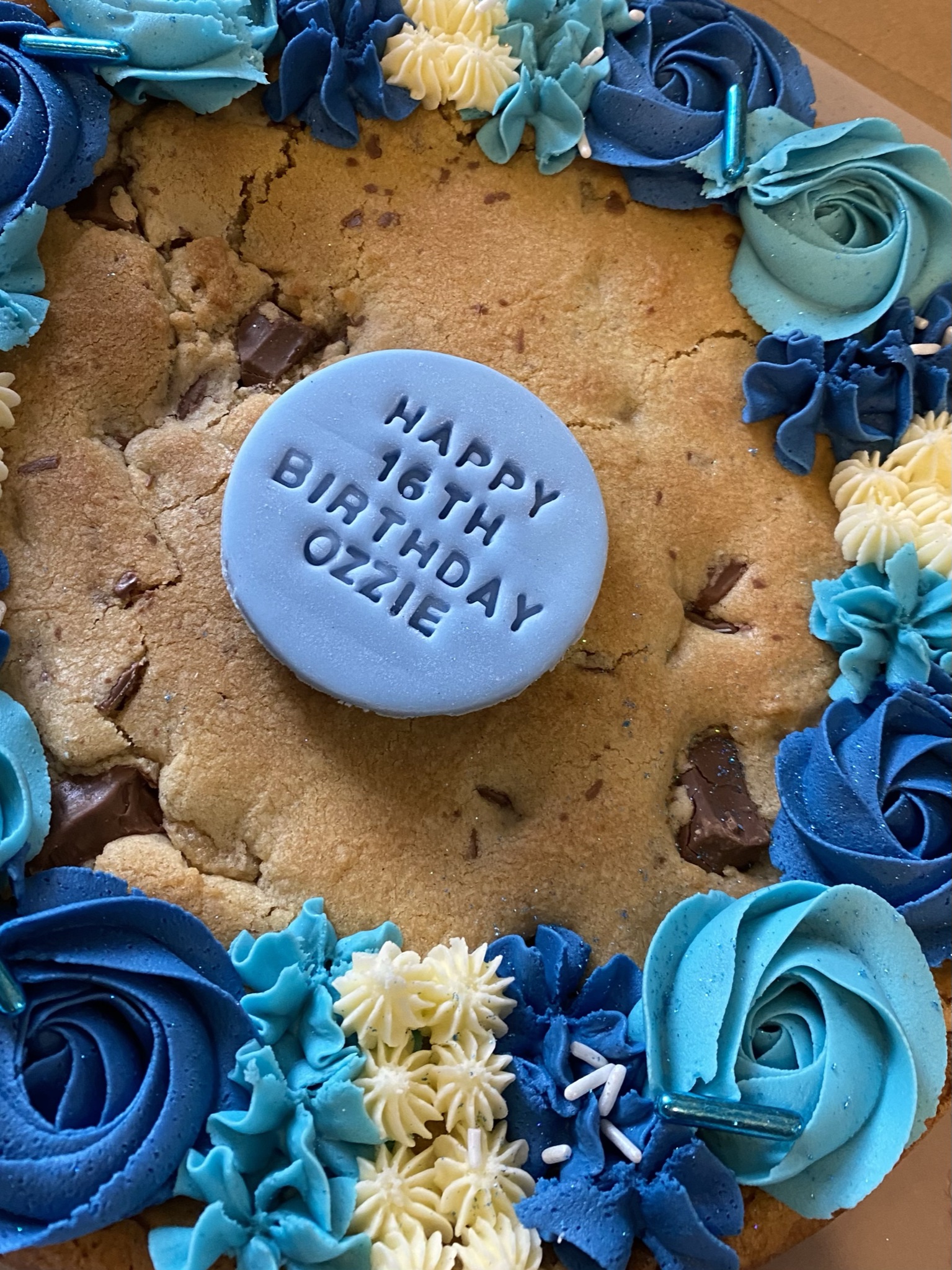 Giant personalised cookie by Blossom Bakery, Chelmsford
