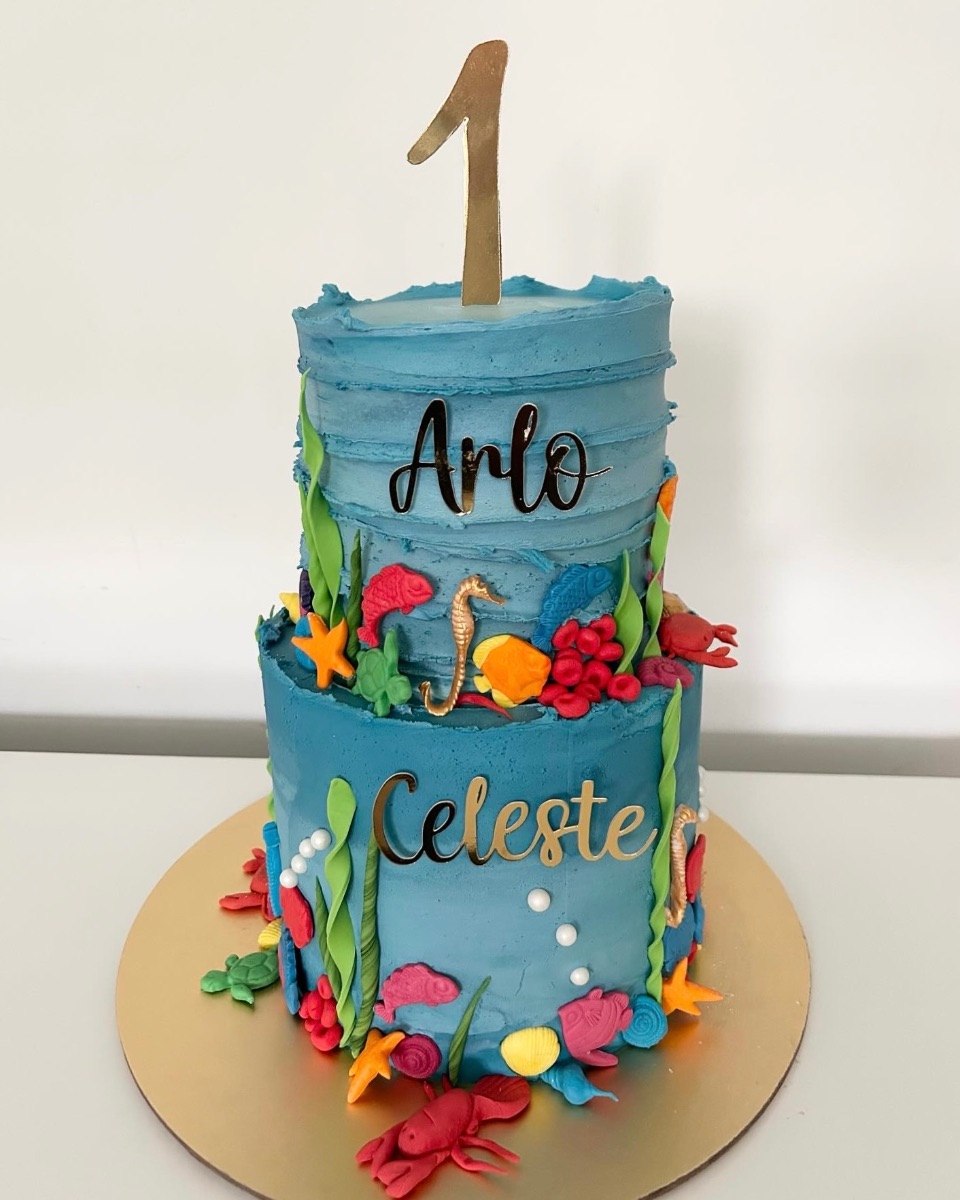 Two-tier celebration cake by Blossom Bakery, Chelmsford