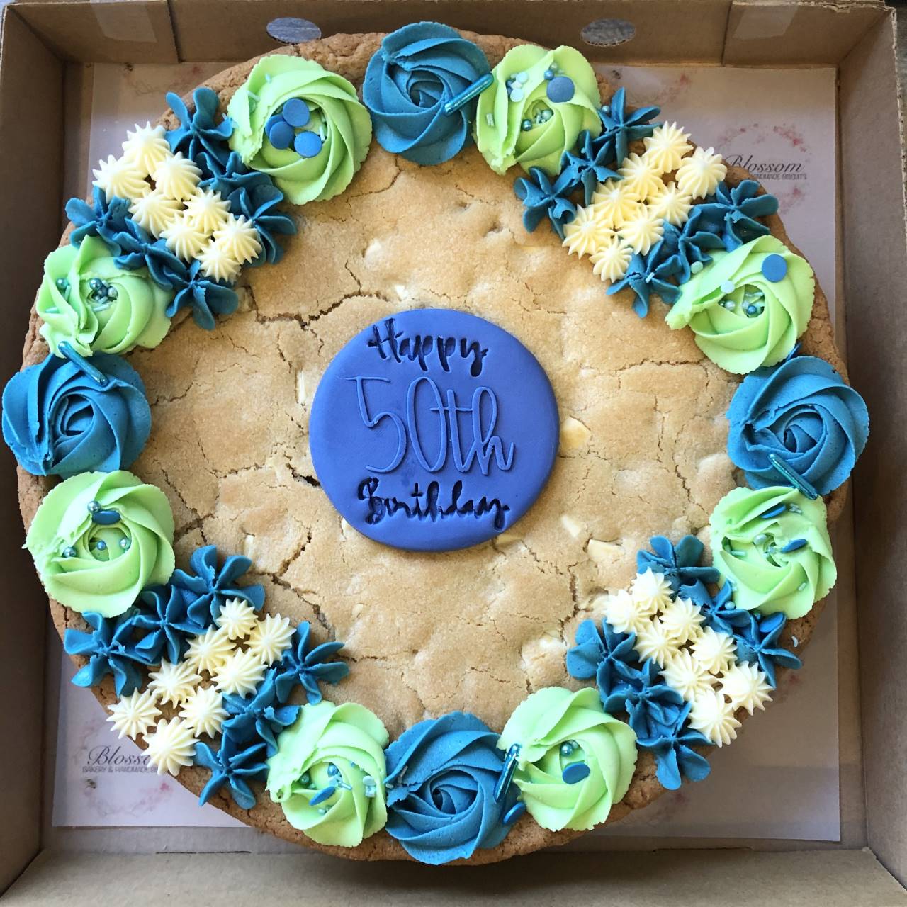 Giant personalised cookie by Blossom Bakery, Chelmsford