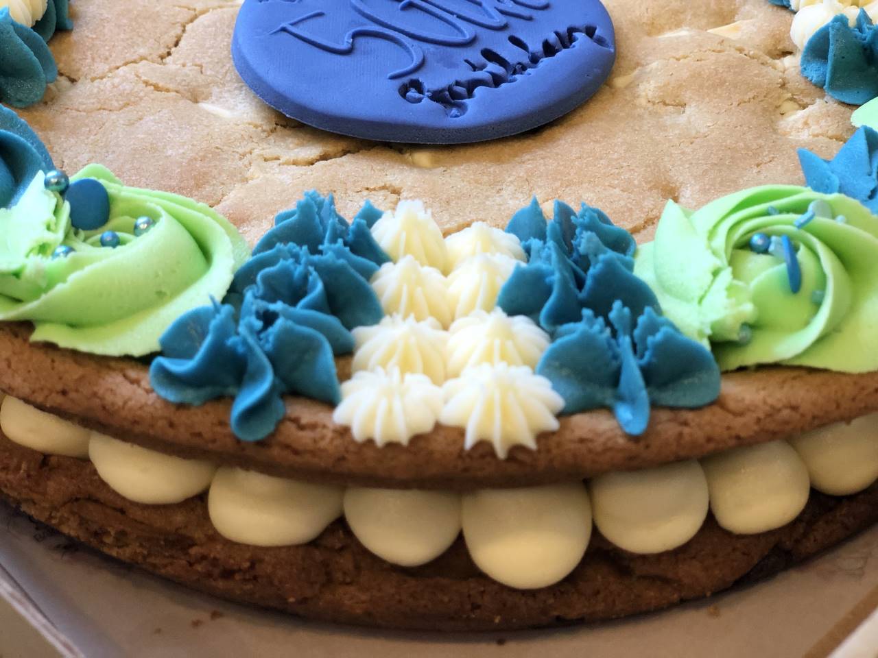 Giant personalised cookie by Blossom Bakery, Chelmsford