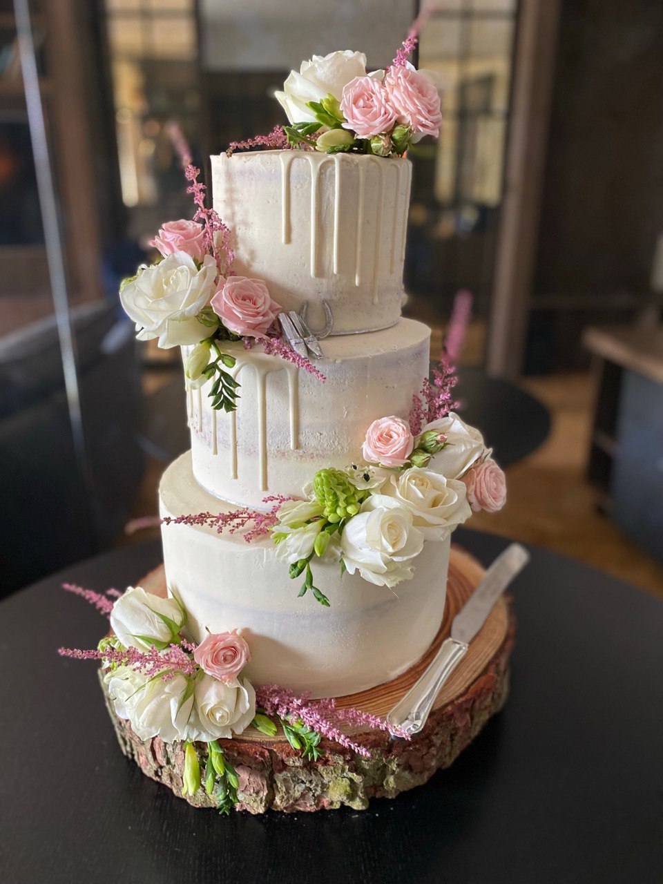 Four-tier pink drip cake by Blossom Bakery, Chelmsford