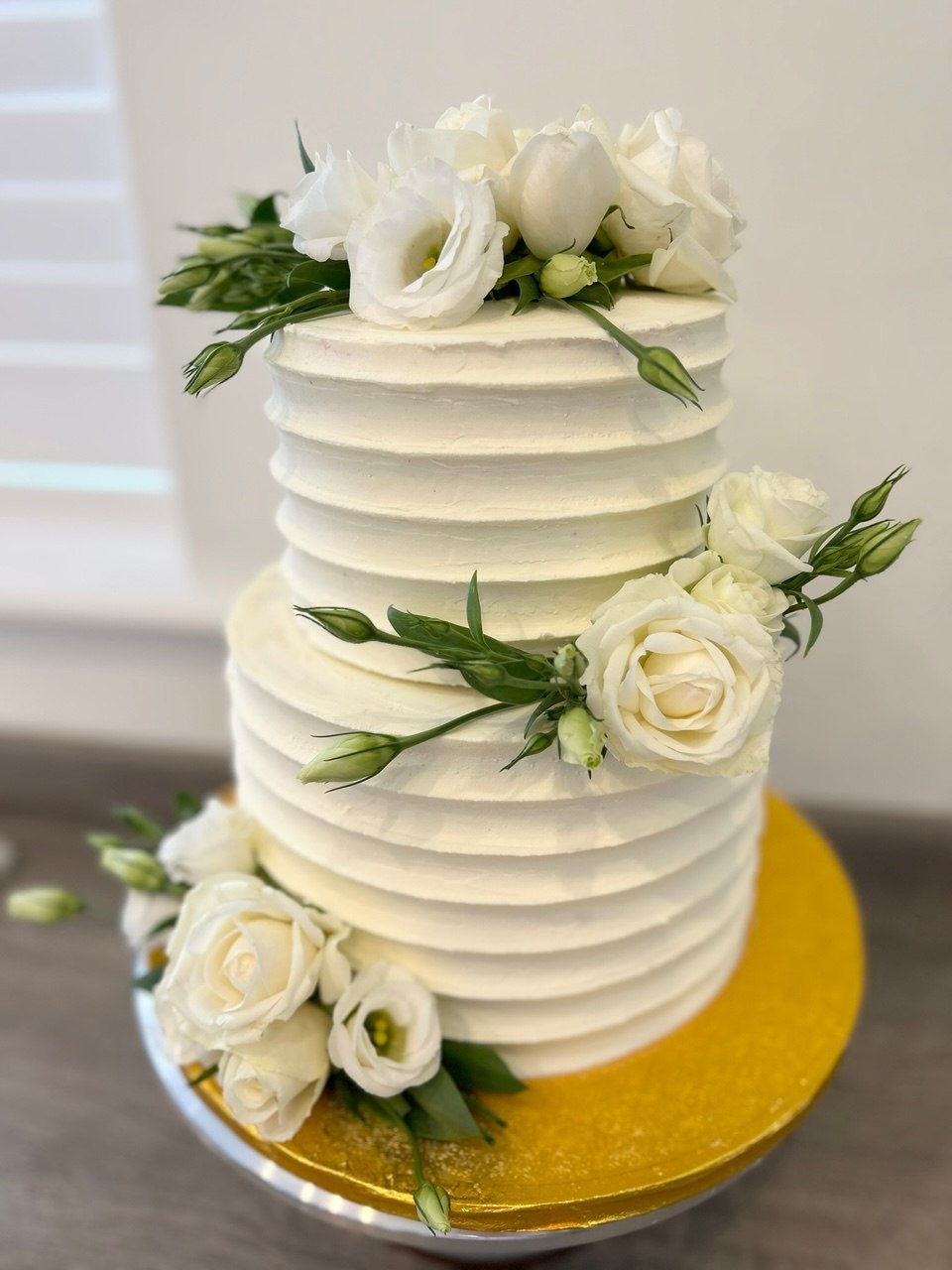 Classic white lisianthus wedding cake by Blossom Bakery, Chelmsford